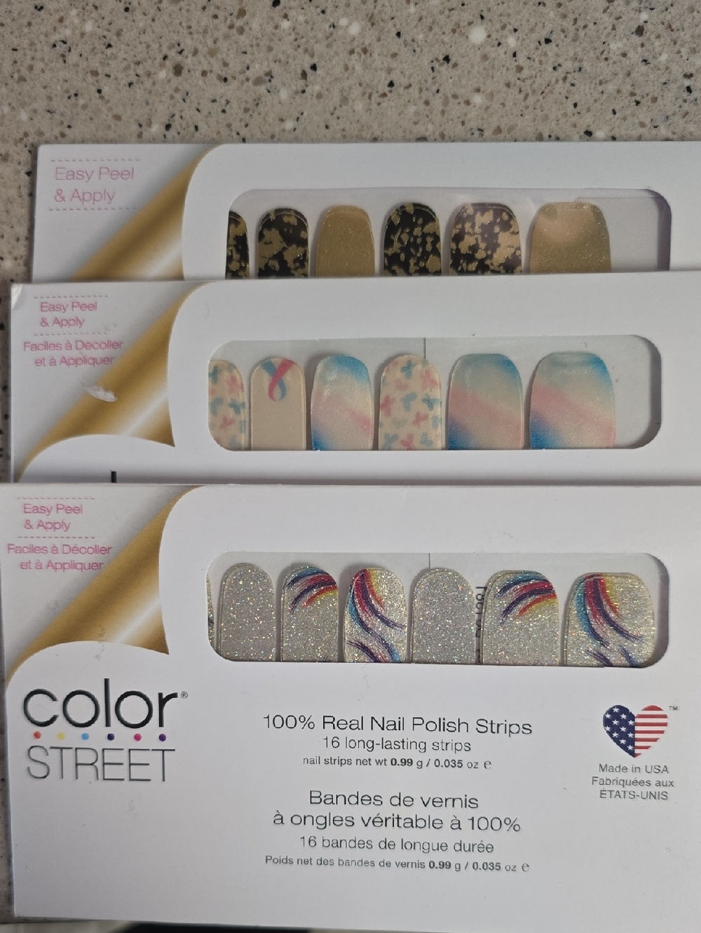 Color Street Silver Glitter Strips with Rainbow Accent Waves